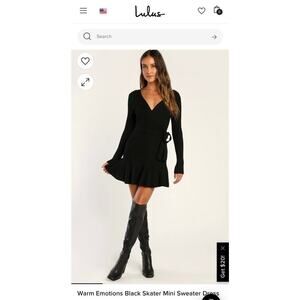 Lulus‎ Black Warm Emotions Skater Mini Sweater Dress, size Large